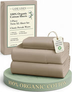 LANE LINEN 100% Organic Cotton Twin XL Sheets Set, Fully Elasticized Bed Sheets Set Twin XL Size Perfetct for Hospital beds, Deep Pocket Soft & Comfy Sheets Set Twin XL Size-Taupe