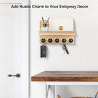 Key Holder for Wall, Decorative Key and Mail Holder with Shelf Has Large Key Hooks for Bags, Coats – Paulownia Wood Key Hanger with Mounting Hardware (9.8”W x 6.7”H x 4.2”D) (Burnt Wood)