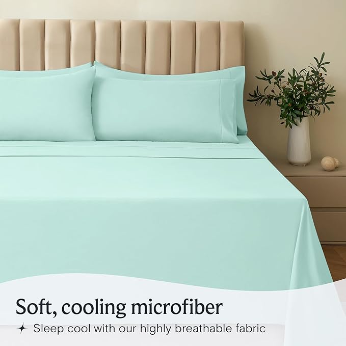 LuxClub 3 PC Sheet Set Bed Sheets Deep Pockets 16" Eco Friendly Wrinkle Free Cooling Machine Washable Hotel Bedding Silky Soft - Aquamarine Twin