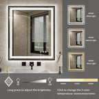 LED Bathroom Mirror, 28x32 Inch Black Framed Gradient Front and Backlit LED Vanity Mirror, 3 Colors Dimmable CRI>90, IP54 Enhanced Anti-Fog Wall Mounted Lighted Bathroom Mirror