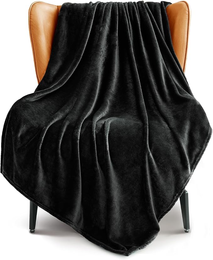 Exclusivo Mezcla Fleece Throw Blanket for Couch, Sofa, 300GSM Super Soft and Warm Blankets, Black Throw All Season Use, Cozy, Plush, Lightweight, 50x60 Inches