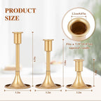 Vintage Gold Taper Candle Holders Set of 6 with Anti-Slip Pad Small Low Metal Candles Brass Gold Candlestick Holder for Table Centerpiece,Weddings, Christmas,Dinners Parties 3 Sizes Candle Holder