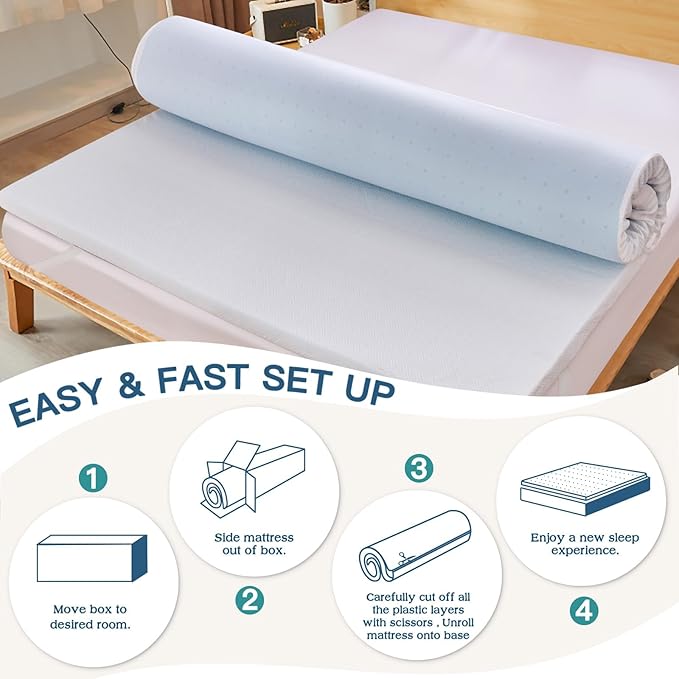 Airensky 4 Inch Memory Foam Mattress Topper, Cooling Gel Infused High Density King (76"x80") Topper with Removable Skin-Friendly Cover, Bed Topper for Pressure Relief Back Pain, CertiPUR-US Certified