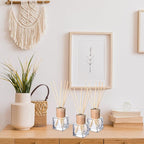 Roshtia 8 Set Reed Diffuser Bottle Empty Refillable Fragrance Glass Diffuser Bottles with Wooden Caps Rattan Sticks 50ml 1.7 oz Glass Jars for DIY Fragrance