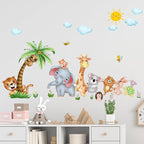 Jungle Animal Wall Stickers Forest Safari Wall Decals Kid Room Nursery Baby Bedroom Décor (Happy Queuing Animals)
