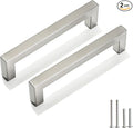 Cabinet Pulls Brushed Nickel Cabinet Handles Square Drawer Pulls, 2 Pack 5 Inch Stainless Steel Kitchen Door Cupboard Cabinet Handles, Cabinet Hardware Drawer Handles, 128mm Hole Centers