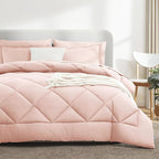 CozyLux Queen Comforter Set Blush Pink - Bed in a Bag Queen Size 7 Pieces, Luxury Soft Bed Set for All Seasons, Bedding Set with Down Alternative Comforter, Sheets, Pillowcases & Shams
