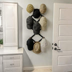 SKOLOO Hat Rack for Wall with 14 Hooks, Solid Wooden, Modern, Expandable Coat Rack Wall Mount for Coats, Hats, Bags, Baseball Caps, Natural on Black