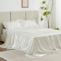 Love's cabin Twin XL Satin Sheet Sets - 3 Piece Ivory Silky Bed Sheets with Deep Pockets, Luxury Silk Feel Satin Sheet Set Twin XL (1 Flat Sheet,1 Fitted Sheet,1 Pillow case)