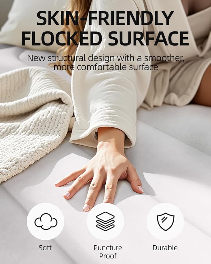 CHILLSUN 2025 Upgraded Queen Air Mattress with Built in Pump, 3 Mins Quick Self-Inflation Blow Up Mattress, 18" Luxury Flocked Top Inflatable Mattress, Airbed for Camping Guests and Home