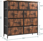 OLIXIS Dresser for Bedroom, 9 Storage Drawers, Tall Large Fabric Storage Tower Organizer, Chest of Drawers with Metal Frame Wooden Top for Nursery, Closet, Living Room, Entryway, Classic Rust Brown