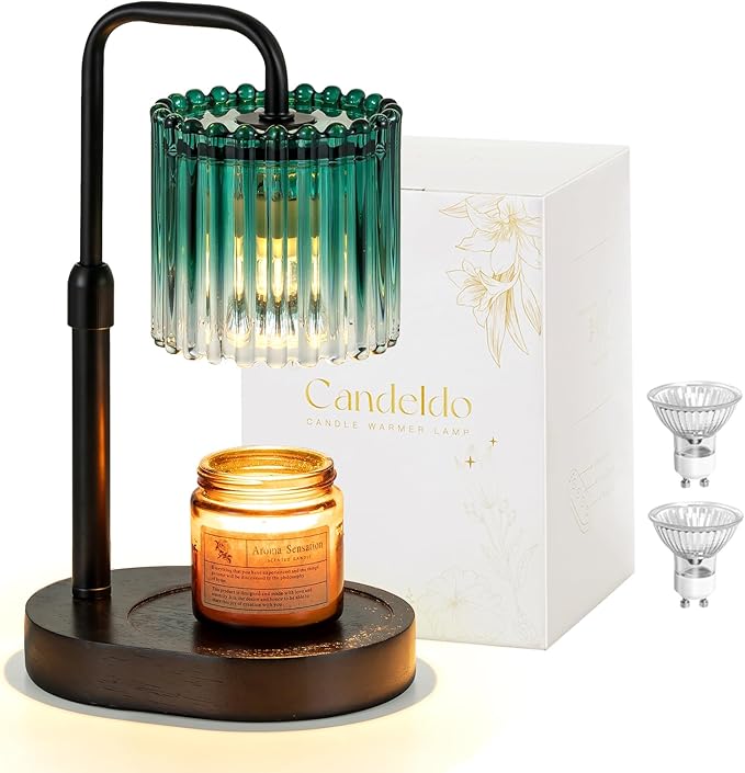 Candle Warmer Lamp with Timer: Emerald Green Candle Warming Lamp with 2 Bulbs Height Adjustable Wax Melt Dimmable Bedroom Decor Christmas Gift for Women