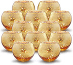 Volens Round Gold Votive Candle Holders, Mercury Glass Candle Holder Set of 12, Thanksgiving Decorations for Home