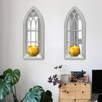 Wood Wall Sconce Candle Holder Set 2, Rustic Candle Sconces, Farmhouse Hanging Wall Décor, Carved Wood Frame, Mirrored Wall Accent