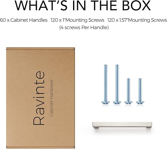 Ravinte 60 Pack Cabinet Handles Square Cabinets Cupboard Handles Brushed Nickel Drawer Pulls Stainless Steel Kitchen Cabinet Pulls Cabinet Hardware Drawer Handles 5 inch Hole Center