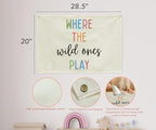 Playroom Rectangular Canvas Banner-Flag Wall Sign Decor for Kids Teen,Playroom Nursery Baby Room Bedroom Living Room Wall Decor-Where the Wild Ones Play-Baby Shower Birthday Christmas Gift