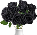Black Roses Artificial Flowers 10 Pack in Bulk, Black Fake Roses Flowers Realistic Roses for Halloween Gothic Wedding Home Party Decoration Event Gift
