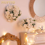 NUPTIO Flower Ball Arrangement Bouquet - 2 Pcs 15.7 inch Diameter White Fake Flowers Roses Balls for Centerpieces Tables - Artificial Rose Arrangements for Wedding Centerpiece Table Decorations