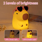 Attivolife Capybara Night Light, Sunglasses Capybara Silicone Lamp for Girls, Touch Nightlight Portable with Dim, Funny Bathroom Table Decor Birthday Xmas Gift for Women Friends（Pink Glasses）