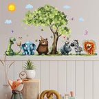 Jungle Animal Wall Stickers Forest Safari Wall Decals Kid Room Nursery Baby Bedroom Décor (Tree Cartoon Animals)