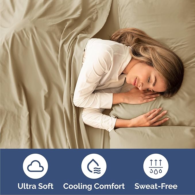 Queen 6 Piece Sheet Set - Comfy Breathable & Cooling - Ultra Soft Hotel Luxury Bedding Set w/ 8-16 Inch Deep Pockets - 1 Flat & 1 Fitted Sheet & 4 Pillowcases - Cozy, Wrinkle Free & Easy Care - Beige
