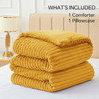 BEDELITE Fleece Twin Comforter Set -Super Soft & Warm Fluffy Mustard Yellow Bedding, Luxury Fuzzy Heavy Bed Set for Winter with 1 Pillow case