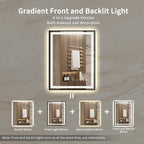 LED Bathroom Mirror, 28x36 Inch Black Framed Gradient Front and Backlit Bathroom Mirror with Lights, 3 Colors Dimmable CRI>90, Enhanced Anti-Fog Wall Mounted LED Mirror for Bathroom