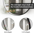 36 Inch Round LED Bathroom Mirror, Black Metal Framed Lighted Mirror for Bathroom, Wall Mouted LED Vanity Mirror with Lights, 3 Colors and Stepless Dimmable, Anti-Fog, Memory