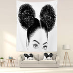 Batmerry Black Woman Afro American Tapestry, Shirt Graphic Hair Girl Beach Towel Hippie Trippy Tapestry Wall Art Meditation Decor for Bedroom Living Room Dorm, 82.7 x 59.1 Inches