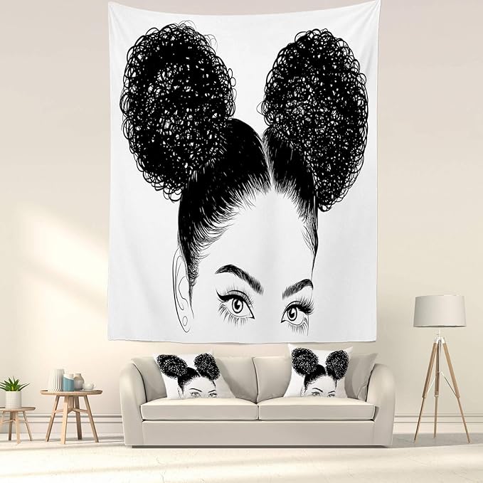 Batmerry Black Woman Afro American Tapestry, Shirt Graphic Hair Girl Beach Towel Hippie Trippy Tapestry Wall Art Meditation Decor for Bedroom Living Room Dorm, 82.7 x 59.1 Inches