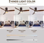 Sofucor 52 Inch Ceiling Fans with Lights, Indoor/Outdoor Ceiling Fan with Light and Remote, Quiet DC Reversible, Dimmable, Flush Mount, 3 Blade Solid Wood Ceiling Fans or Patio Bedroom Farmhouse