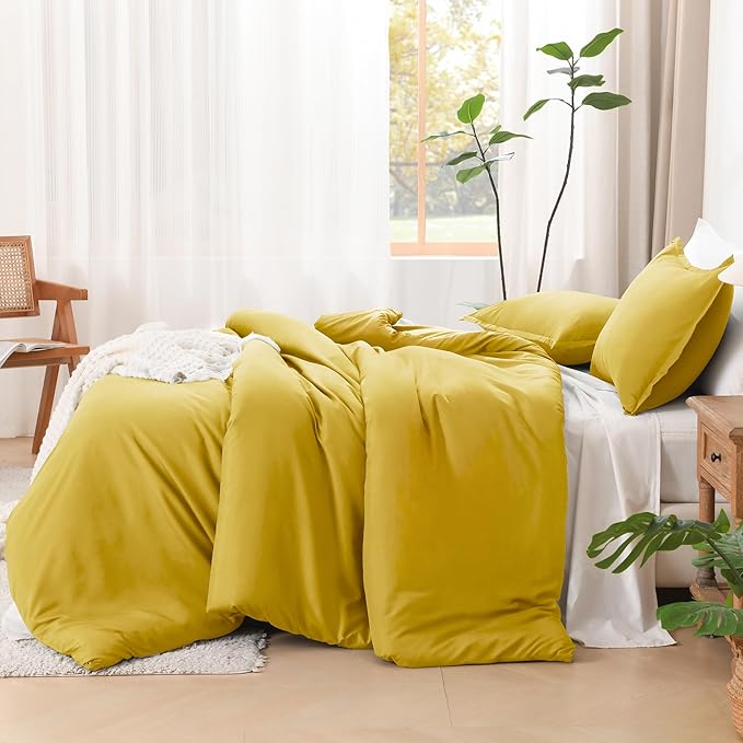 Litanika Mustard Yellow Comforter Set California King Size, 3 Pieces Cal King Lightweight Solid Bedding Comforter Set, All Season Fluffy Bed Set (104x96In Comforter & 2 Pillowcases)