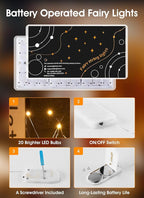 Minetom 6 Pack Fairy Lights Battery Operated String Lights - 7ft 20 LED Waterproof Silver Wire Firefly Lights Waterproof for DIY Crafts Wedding Décor Table Centerpieces Mason Jars Party