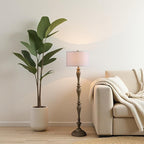 Design Floor Lamp Reading Light with Linen Shade, 61.5" Resin Farmhouse Floor Lamp, Vintage Standing Lamp for Living Room Bedroom Office (Brown 1 Pack)