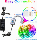 hyrion 65.6 ft Bluetooth LED Strip Lights, RGB 5050 LED Light Strips with Bright 300 LEDs, Sync Music Color Changing Flexible Cuttable Led Lights for Bedroom, Ceiling, Party(2 Rolls of 32.8ft)