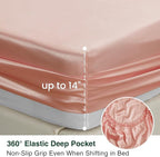 Love's cabin Satin King Sheet Sets - 4 Piece Coral Silky Sheets King Size Bed Set with Deep Pocket, Luxury Silk Feel King Size Satin Sheet Set (1 Flat Sheet,1 Fitted Sheet,2 Pillow Cases)