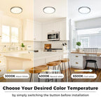 zemty 12Pack LED Flush Mount Ceiling Lights, 6.5 Inch 12W 1200lm Lighting Fixtures Recessed, Adjustable 3000K 4000K 6500K, Round Modern Ceiling Lamp for Bathroom Closet Hallway (Black)