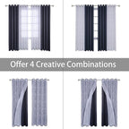 BONZER Mix and Match Curtains - 2 Pieces Branch Print Sheer Curtains and 2 Pieces Blackout Curtains for Bedroom Living Room Grommet Window Drapes, 54x63 Inch/Panel, Grey Dark, Set of 4 Panels