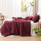 Litanika Burgundy Red Comforter Set Full Size, 3 Pieces Lightweight Solid Bedding Comforter Set, All Season Fluffy Bed Set (79x90In Comforter & 2 Pillowcases)