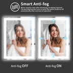 Koonmi 26x38 LED Bathroom Mirror, Backlit + Front Lit, LED Bathroom Mirror with Lights for Wall, 3 Colors, Anti-Fog, Dimmable Brightness, Memory Function, Tempered Glass