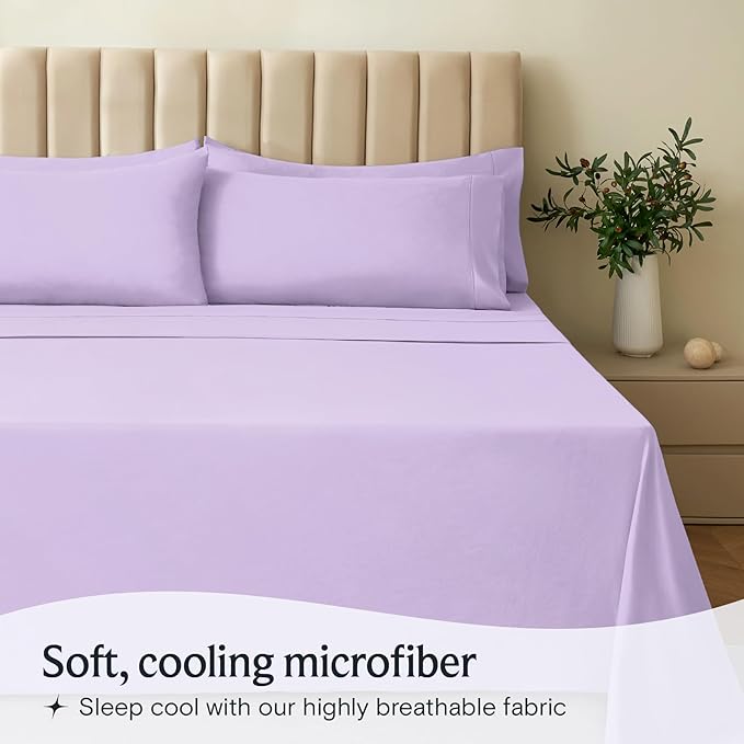 LuxClub 4 PC King Sheet Set, Breathable Luxury Bed Sheets, Deep Pockets Wrinkle Free Cooling Bed Sheets Machine Washable Hotel Bedding Silky Soft - Lavender King
