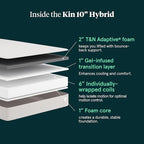 Tuft & Needle Kin Medium Plush 10" Twin Hybrid Mattress, Cooling, Pressure Relief, and Individually-Wrapped Coils, 100 Night Trial, Fiberglass-Free, CertiPUR-US, 10-Year Limited Warranty