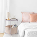 danpinera Round Side Table with Fabric Storage Basket, Metal Side Table Small Bedside Nightstand with Removable Tray Top for Living Room, Bedroom, Nursery, Laundry, Light Violet