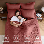 HEVUMYI Terracotta Cali-King Comforter Set - 7-Piece All Season Bed in a Bag Cali-King, Ultra Soft Bedding Set with Comforter, Flat Sheet, Fitted Sheet, Pillowcases, Pillow Shams