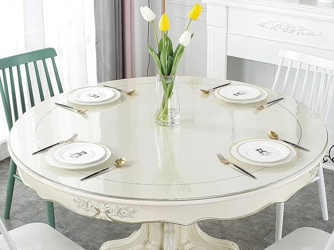 Deep Dream 1.5mm Thick 64 Inches Clear Round Table Protector, Round Table Cover, Tablecloth Protector, Table Protector for Dining Room Table & Office