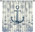 Nautical Anchor Curtains, Vintage Sailboat Ocean Coastal Lighthouse Window Drapes, Navy Blue Coral Shell Seahorse Beach Print Blackout Window Treatments for Living Room Bedroom 63x72in