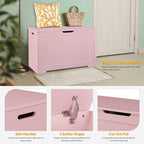 Wooden Storage Chest Box with Flip-top Lid & Safety Hinge, Living Room Organizer, Bedroom Bench with 100L Storing Area, Pink