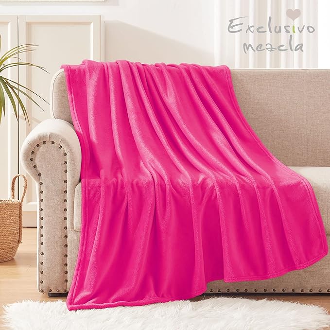 Exclusivo Mezcla Fleece Throw Blanket for Couch, Sofa, 300GSM Super Soft and Warm Blankets, Hot Pink Throw All Season Use, Cozy, Plush, Lightweight, 50x60 Inches