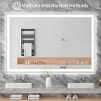 Koonmi 36x55 LED Bathroom Mirror, Backlit + Front Lit, LED Bathroom Mirror with Lights for Wall, 3 Colors, Anti-Fog, Dimmable Brightness, Memory Function, Tempered Glass