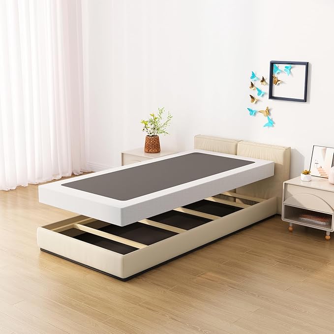 Twin Box Spring Bed Base 6 Inch, Low Profile Metal Boxspring Twin with Fabric Cover, 2000 Lbs Max Weight Capacity Mattress Foundation, Noise-Free, Easy Assembly